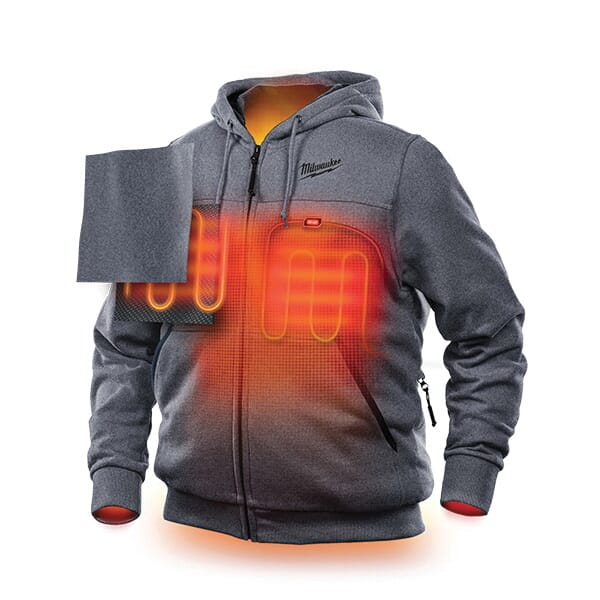 Milwaukee® M12™ 302G-21S Insulated Heated Hoodie Kit, S, Gray, Polyester/Brushed Tricot Lining, 38 to 40 in Chest, Resists: Water and Wind